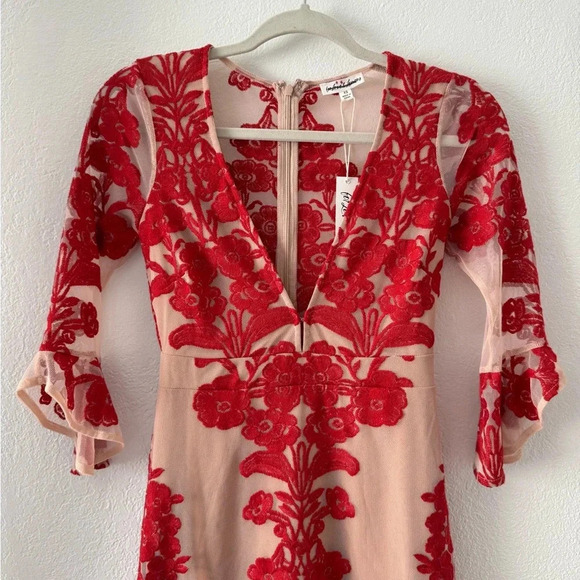 For Love & Lemons Temecula Embroidered Mesh V Neck Mini Dress $248 XS - Picture 6 of 12